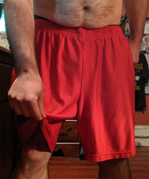 A lot of excess material on these shorts A lot of excess material on these short